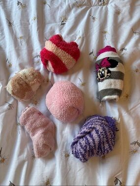 5 Fuzzy Socks - Pink, Red, Purple Mix